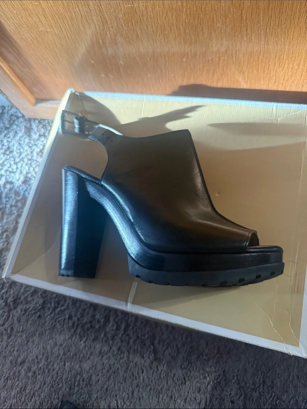 Michael Kors Black Leather Peep-Toe Slingback Heels